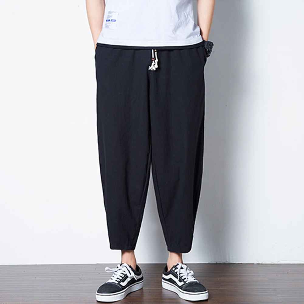 Cool Mens Wide Leg Pant White Khaki Black Ankle Length Harem Pants