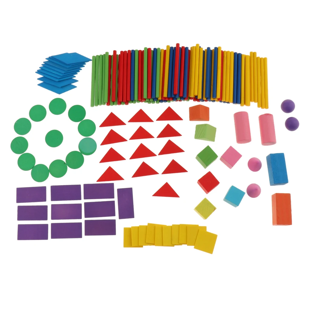 

Kids Children Math Educational Montessori Toy Set, Includes 100 Counting Sticks, 15 Geometric Blocks and 50 Geometric Shapes