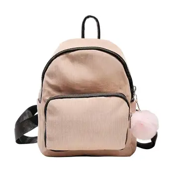 

Women Corduroy Backpack Small Student Simple Retro Shoulder Bag Korean Casual Travel Schoolbags With Small Hair Ball