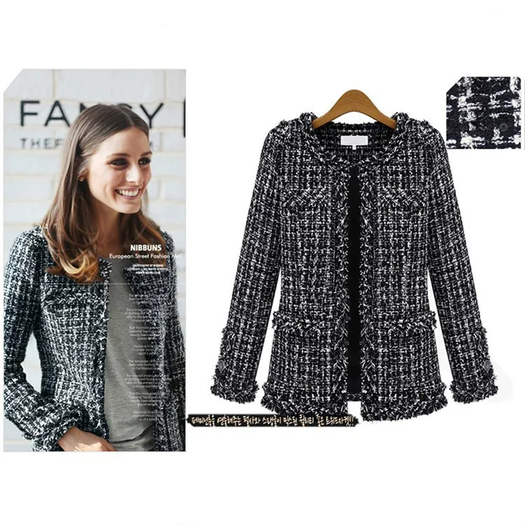 Brand With Fund Autumn And Winter Short Loose Coat Black And White Check Suit-dress Will Code Self-cultivation Small Real