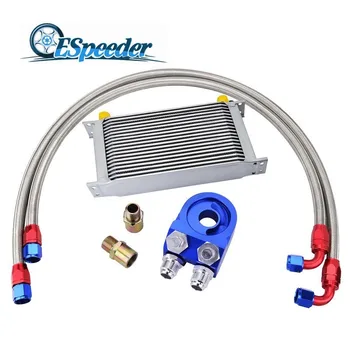 

ESPEEDER Universal 19Row AN10 Transmission Oil Cooler+Oil Adapter Filter Cooler Plate Kit+Nylon Braided Oil Hose Line Silver