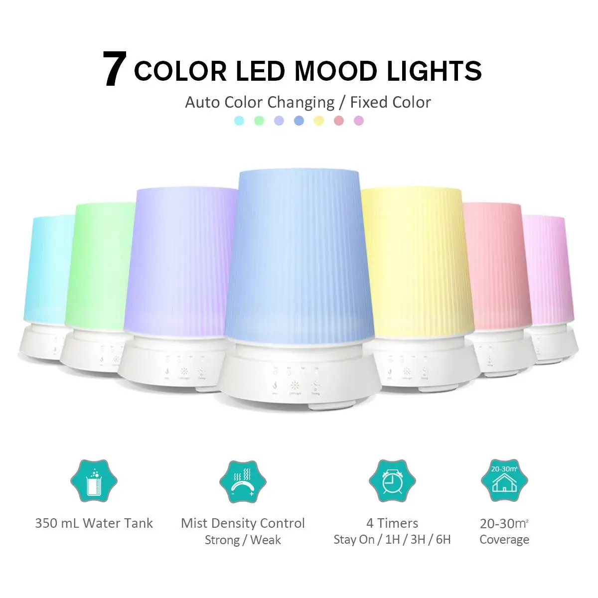

350ML Ultrasonic Air Humidifier Essential Oil Diffuser Household Purifying Air Humidifier with 7 Color Changing LED Night Lights