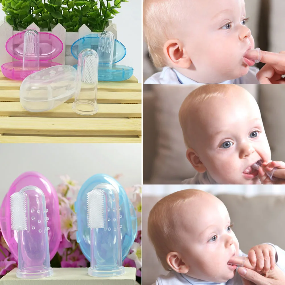 Зубная щетка Tookie Finger Baby, силиконовый мягкий безопасный оральный массажер с чехлом цвета для малышей (розовый)
