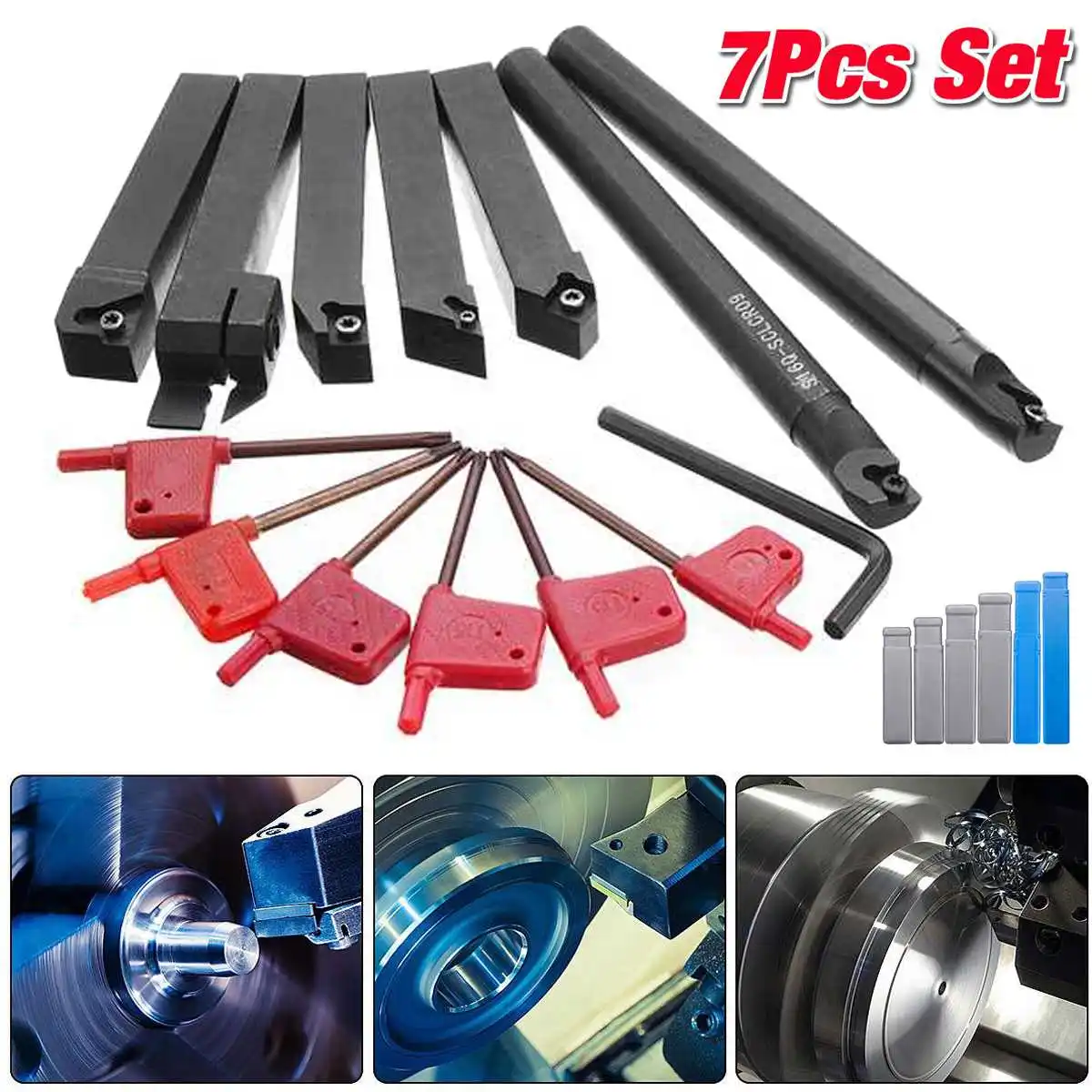 

Hot Sale 7PCS Set 16mm Turning Tool Holder Boring Bar CNC Tools Lathe Cutting Cutter + T15 Wrenches