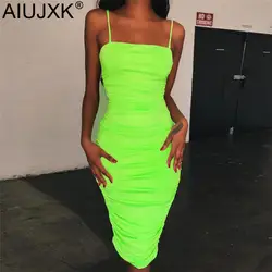 AIUJXK Новое поступление Лето 2019 г. неоновый зеленый платье для женщин Спагетти ремень Мода bodycon пикантные Клубные вечерние длинные платья