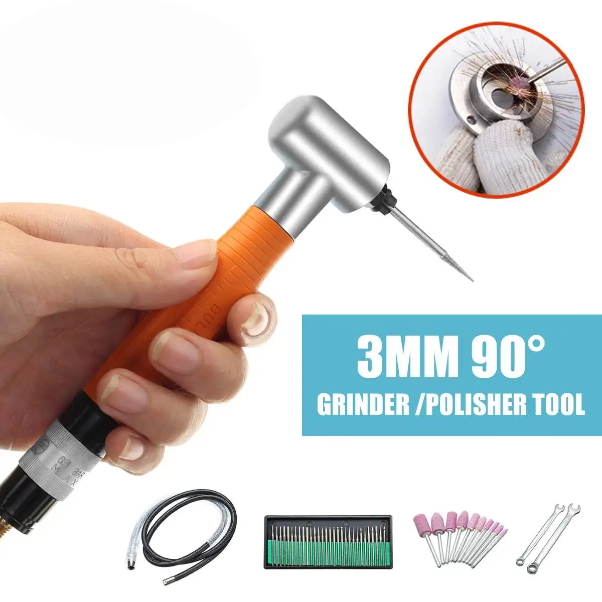 1/4" 6MM Chuck 90 Degree Right Angle Air Die Grinder Pneumatic Grinding Tool New