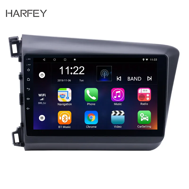 

Harfey Car GPS Navigation 10.1 inch for 2012 Honda Civic Android 9.0 car multimedia Player with WIFI