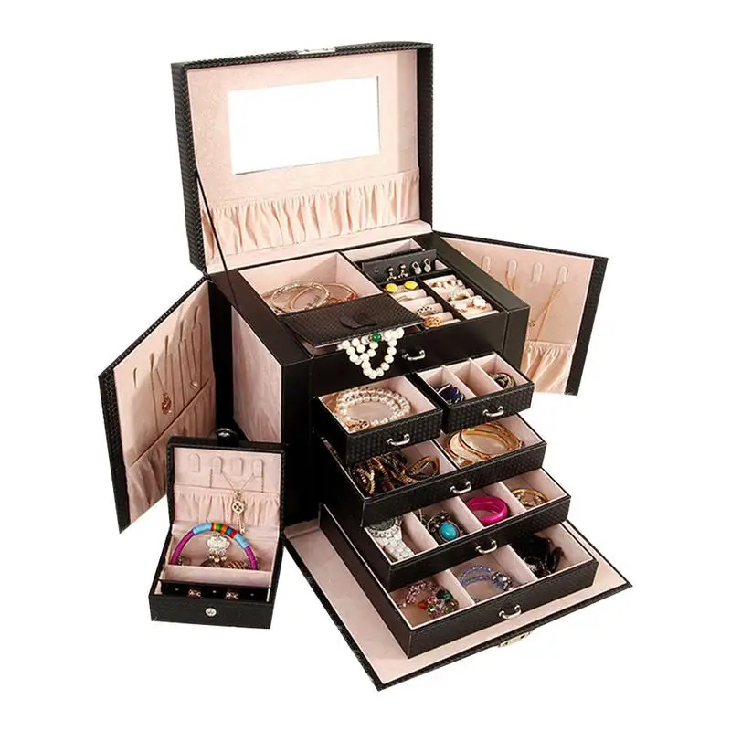  Large Capacity Jewelry Storage Box 5-layer Leather Multifunctional Cosmetics Women Jewelry Ring Nec