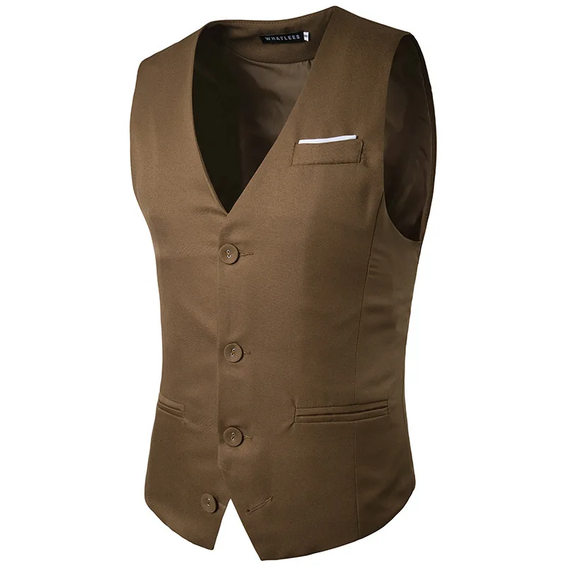 

2019 Spring And Autumn New Men's European And American Color Matching Single Row Three Button Vest Men's Gentleman Suit Vest