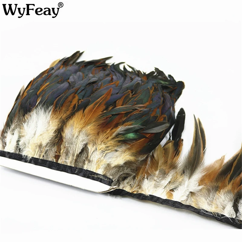 

Wholesale 10 Meter Natural Chicken Rooster Tail Feather Trims Ribbon 10-15CM Strip for Dress Skirt Clothing Wedding Decoration