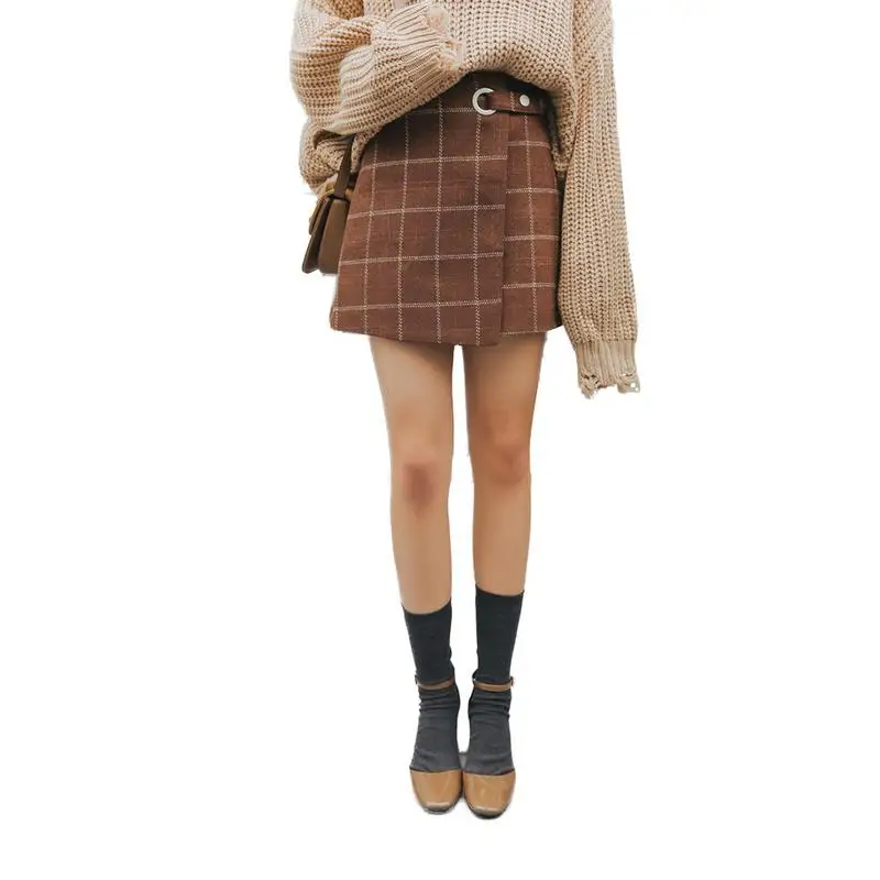

2019 Spring Summer Women A-line Mini Plaid Skirt Retro High Waist Irregular Stitching Skirt Casual Slim Fit High Quality Skirts