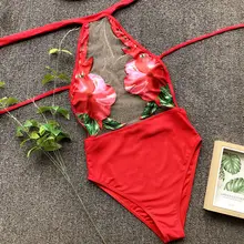 Новинка, стильный модный Цельный купальник с подкладкой, Женский Бандаж, открытая спина, пуш-ап, принт, прозрачный купальник, купальный костюм