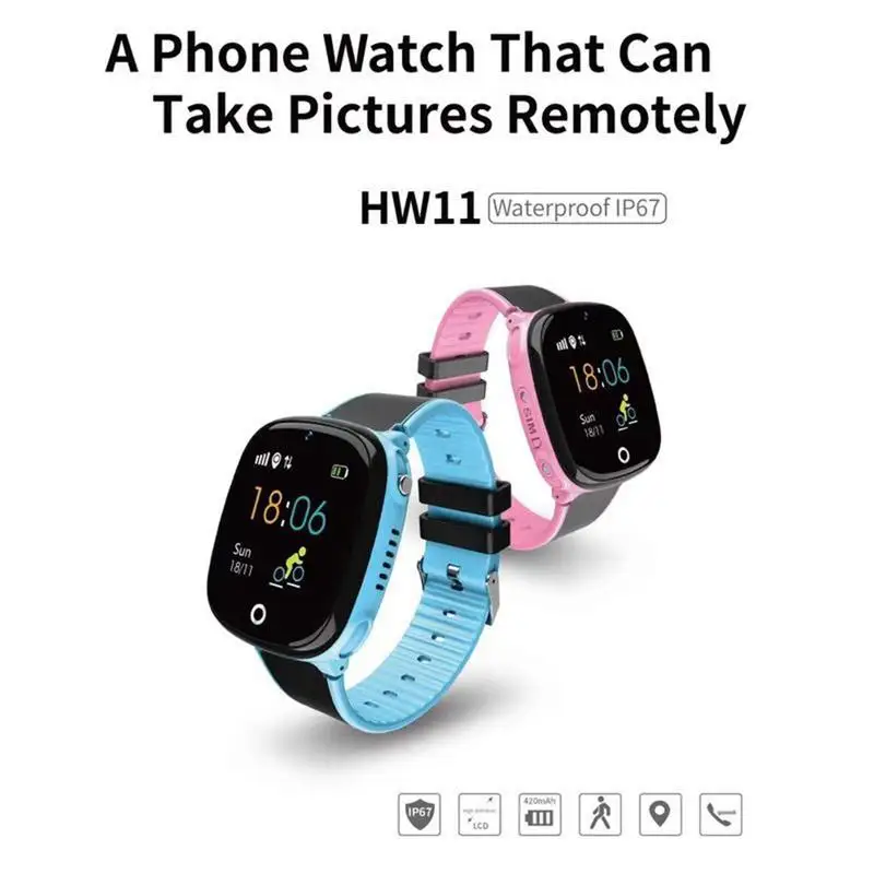 HW11 Children's Smart Watch Phone GPS Tracker Positioning IP67 Waterproof Watch For Kids Safe Smart Wristband English Version