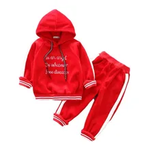 Г. Комплекты одежды для маленьких девочек и мальчиков детская осенне-зимняя повседневная утепленная бархатная футболка с капюшоном и надписью детский спортивный костюм, одежда