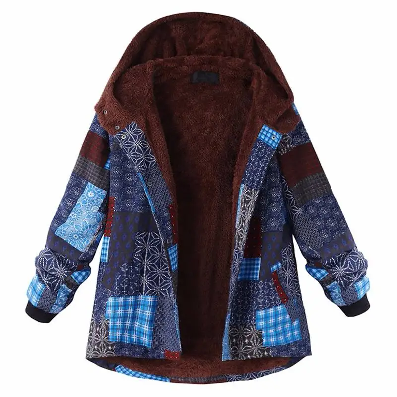 Womens Fleece Fur Coats Female Floral Printed Jackets