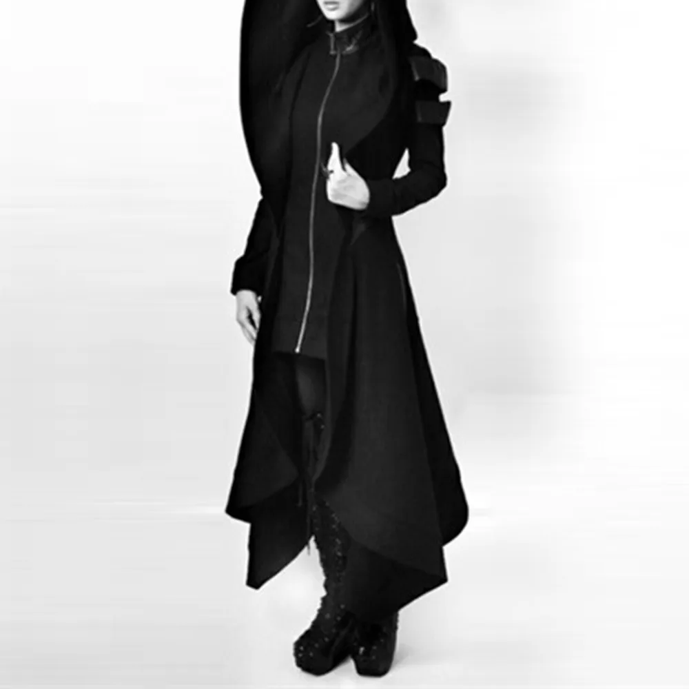 Spring Gothic Trench Vintage Fashion Women Overcoats Slim Plain Belt Girls Black Female Coats