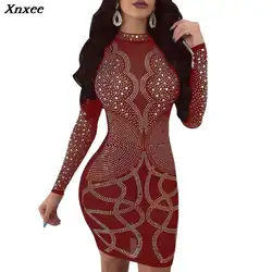 Xnxee черный сексуальный vestidos bodycon спинки лоскутное блеск платье Модная женская одежда короткое kleider с длинным рукавом elbise