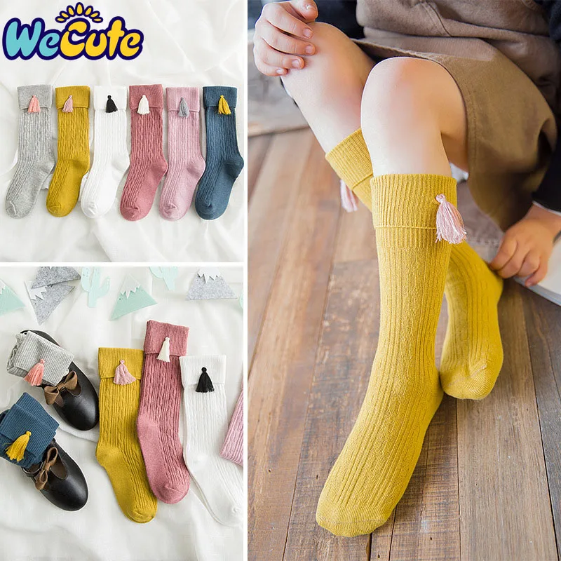 

Wecute Cotton Tassel Kids Girls Knee High Socks Baby Cute Lovely Warm Autumn Winter New Arrival Long Socks For 1-8 Years