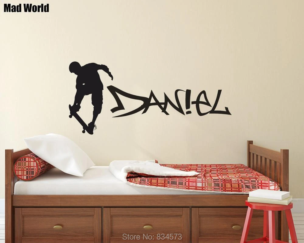 Custom Skateboard With Graffiti Name Wall Art Stickers Wall Decals Home Diy Decoration Removable Room Decor Wall Stickers Wall Stickers Aliexpress