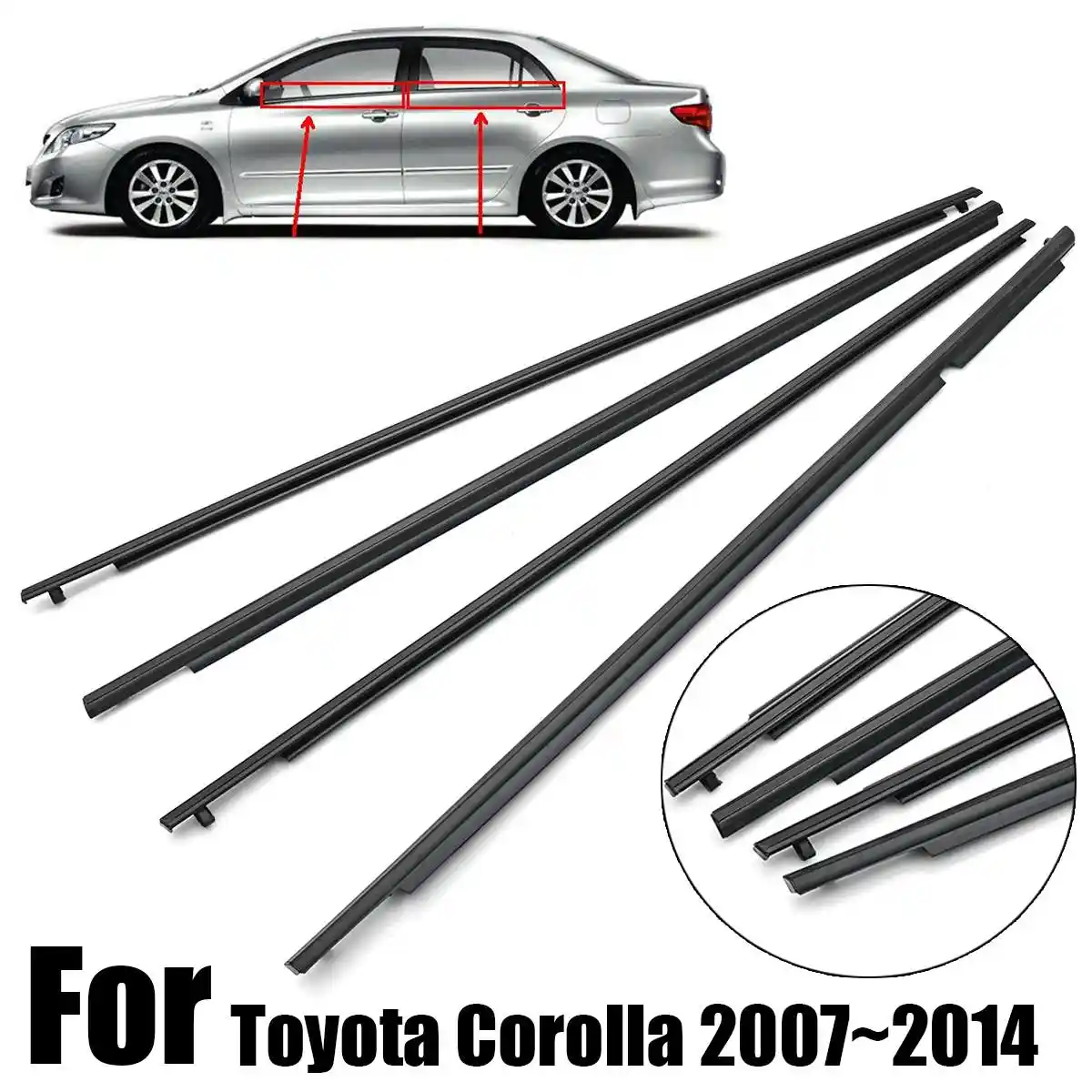 4pcs Door Belt Molding Weather-strip For Toyota 2009-2012 Corolla