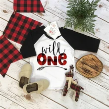 Wild One/Рождественская клетчатая футболка для новорожденных и маленьких мальчиков, комплект одежды с длинными штанами, От 0 до 4 лет