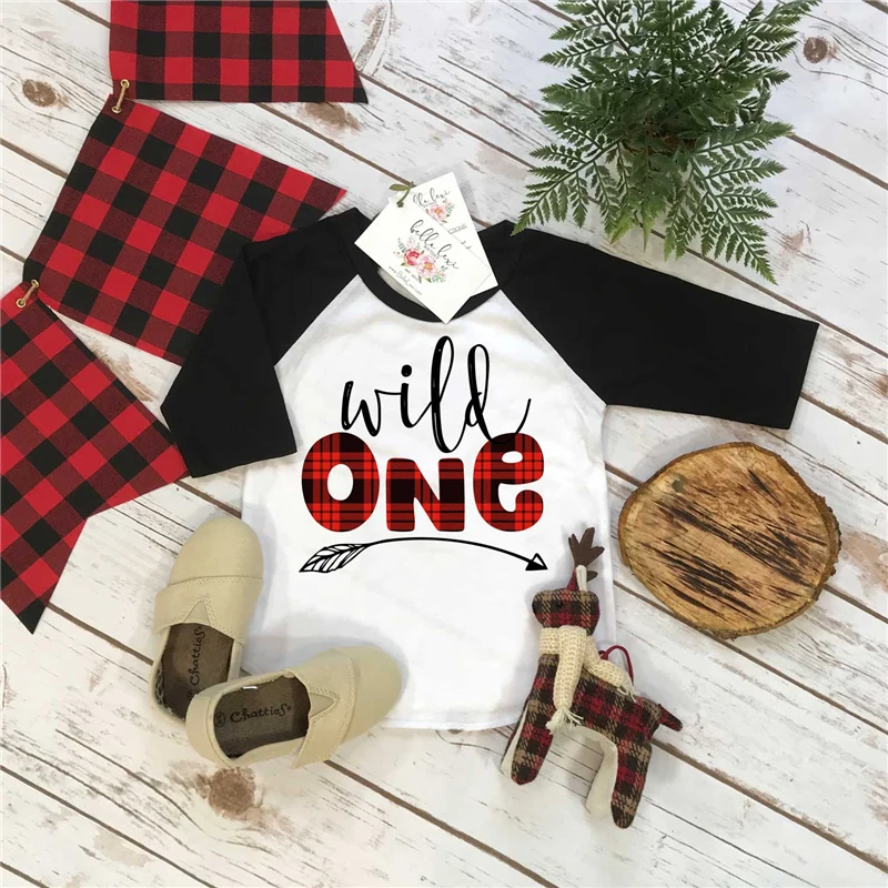 

Wild One Three Newborn Kid Baby Boy Christmas Plaid T-Shirt Tops Long Pants Outfit Clothes 0-4Y