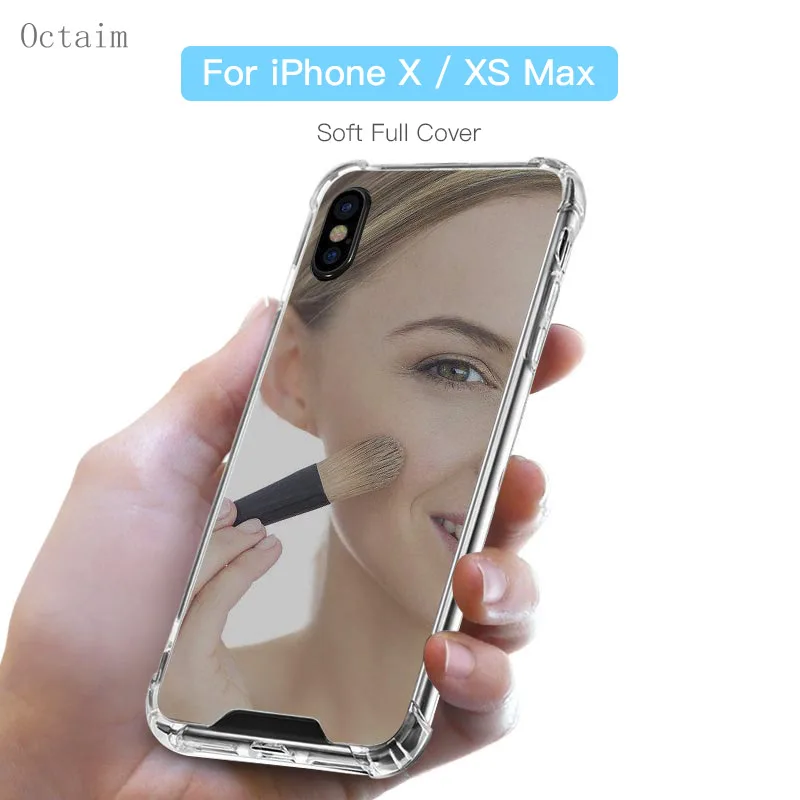 Мягкий чехол для iPhone X XS Max XR случаях противоударный ТПУ Зеркало задняя крышка 7 8