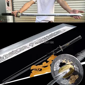 

Black Samurai Straight Knife Full Tang 1095 High Carbon Steel Dragon Blade Sharp Can Cut Bamboo Japanese Ninja Real Sword Katana
