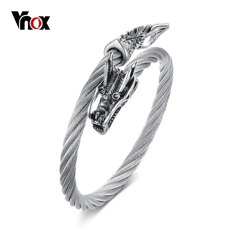 

Vnox Chinese Dragon Women Cuff Bracelet Bangle High Quality Stainless Steel Twisted Wia Chain Female Jewellery