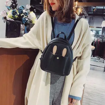

Fashion PU Leather Rabbit Ear Backpack for Female College Girl Shoulder Bag Women School Bags mochila feminina