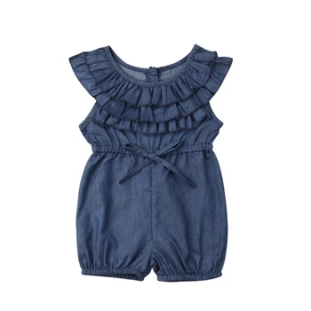 

2019 New Brand Infant Baby Girls Princess Summer Button Solid Ruffle Romper Shorts Sleeve Jumpsuit Outfits Clothes
