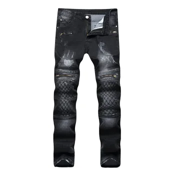 

Black Jeans Trousers Men Striped Denim Jeans Full Length Jeans Masculino