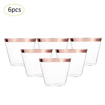 

Gold/ Rose Gold 6pcs/Set 270ML Clear Plastic Disposable Cup Glass Birthday Party One Time Use Mug Hard Plastic Cup 20