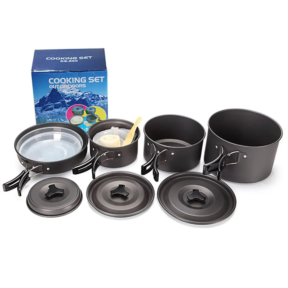 

DS-500 Camping Cookware Compact Durable Outdoor Camping Hiking Backpacking Pots and Pans Set for Three or Four People