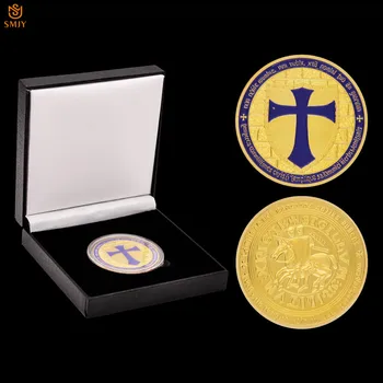 

Mason Purple Knights Templar Crusaders Masonic Freemason Gold Plated Metal Commemorative Coin W/Luxury Box