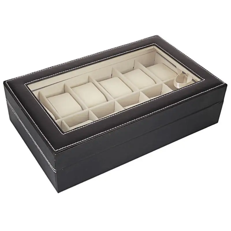 

12 Grid Watch Display Case Jewelry Collection Storage Watch Organizer Box Casket Top-level Opening Style Leather Watch PU Box