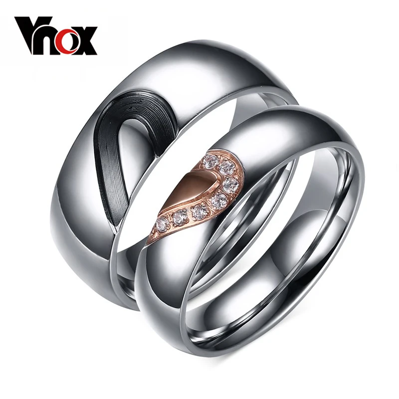 

Vnox Love Heart Ring Anniversary Engagement Wedding Titanium Steel Jewelry 1 Pair