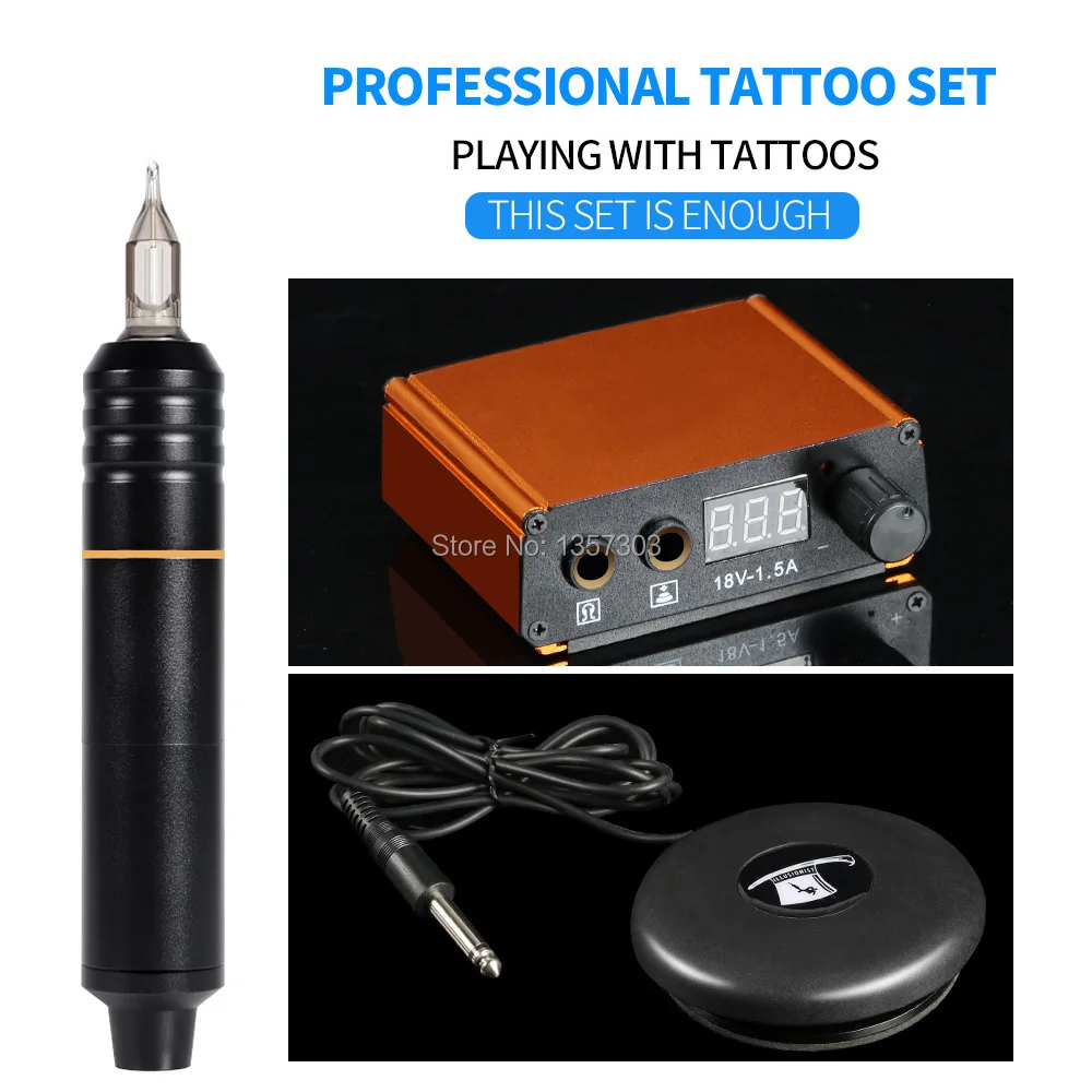 

Top Selling Professional Tattoo Machine Rotating Pen Suit Tattoo Pen LED Power Magician Foot Pedal Tattoo Supply Free Delivery