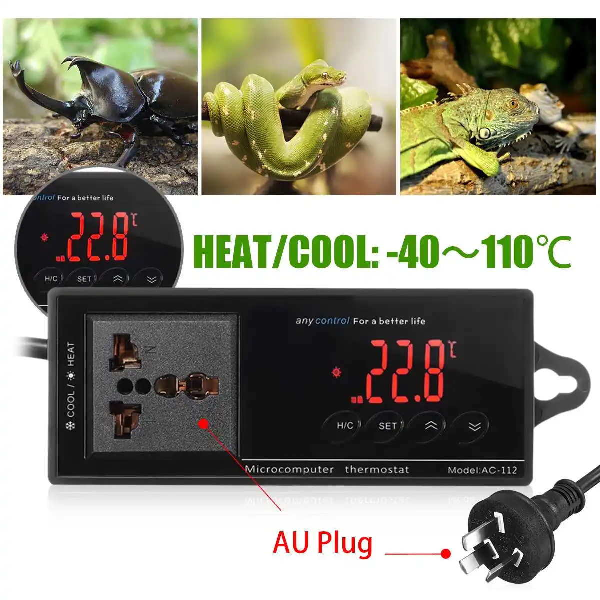 

Digital Display Intelligent Thermostat Universal Socket Regulator Reptile Fish Tank Aquarium Greenhouse Temperature Controller
