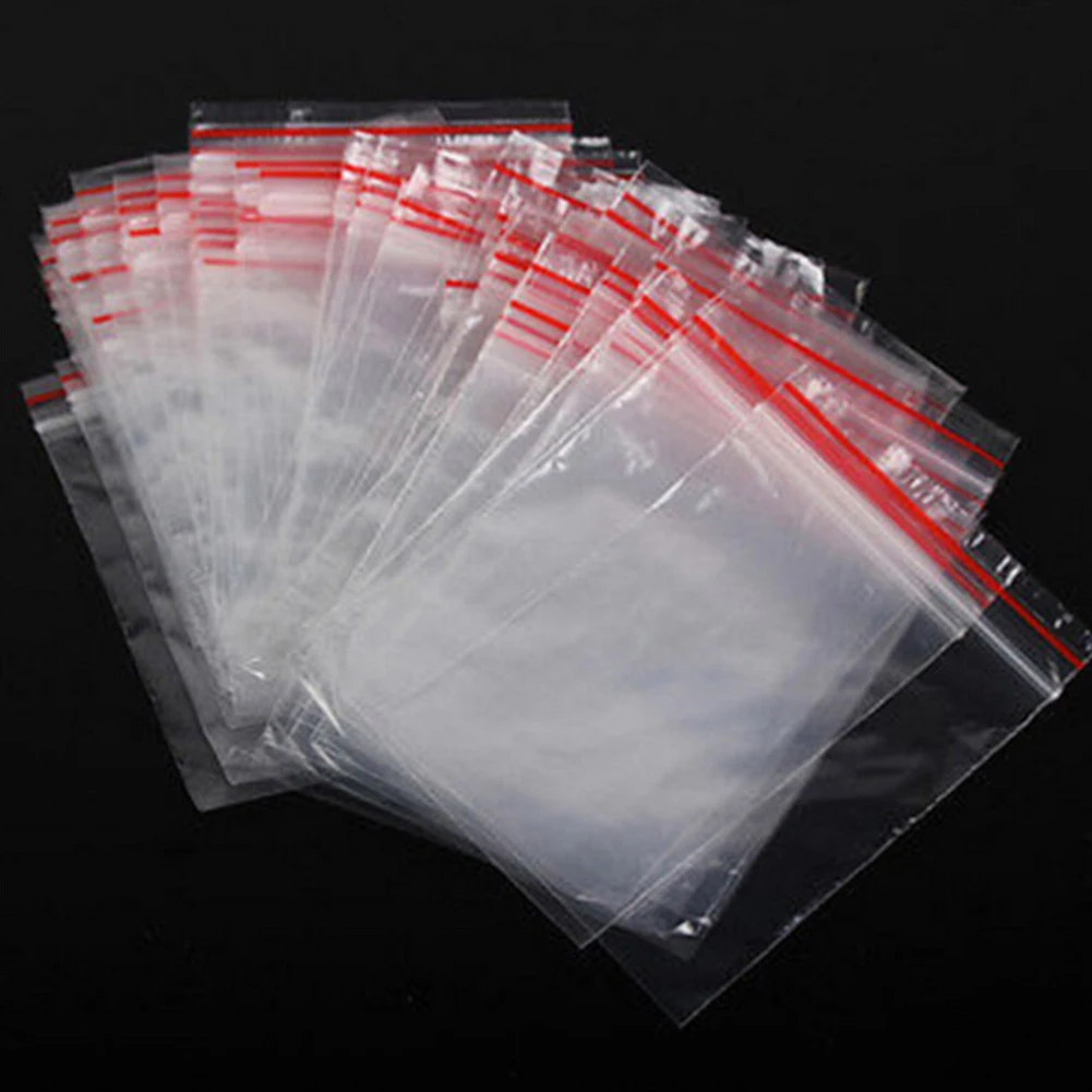 

100Pcs Clear Bag Resealable Plastic Bags Red Grip Self Press Seal Resealable Zip Lock Plastic Packaging Bags Jewelry Pouch