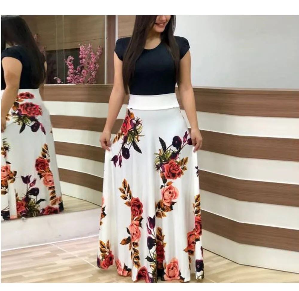 

2019 Women Boho Floral Printed Dress Long Sleeve Ladies Long Maxi Dress Summer Evening Party Elegant Holiday Beach Dress