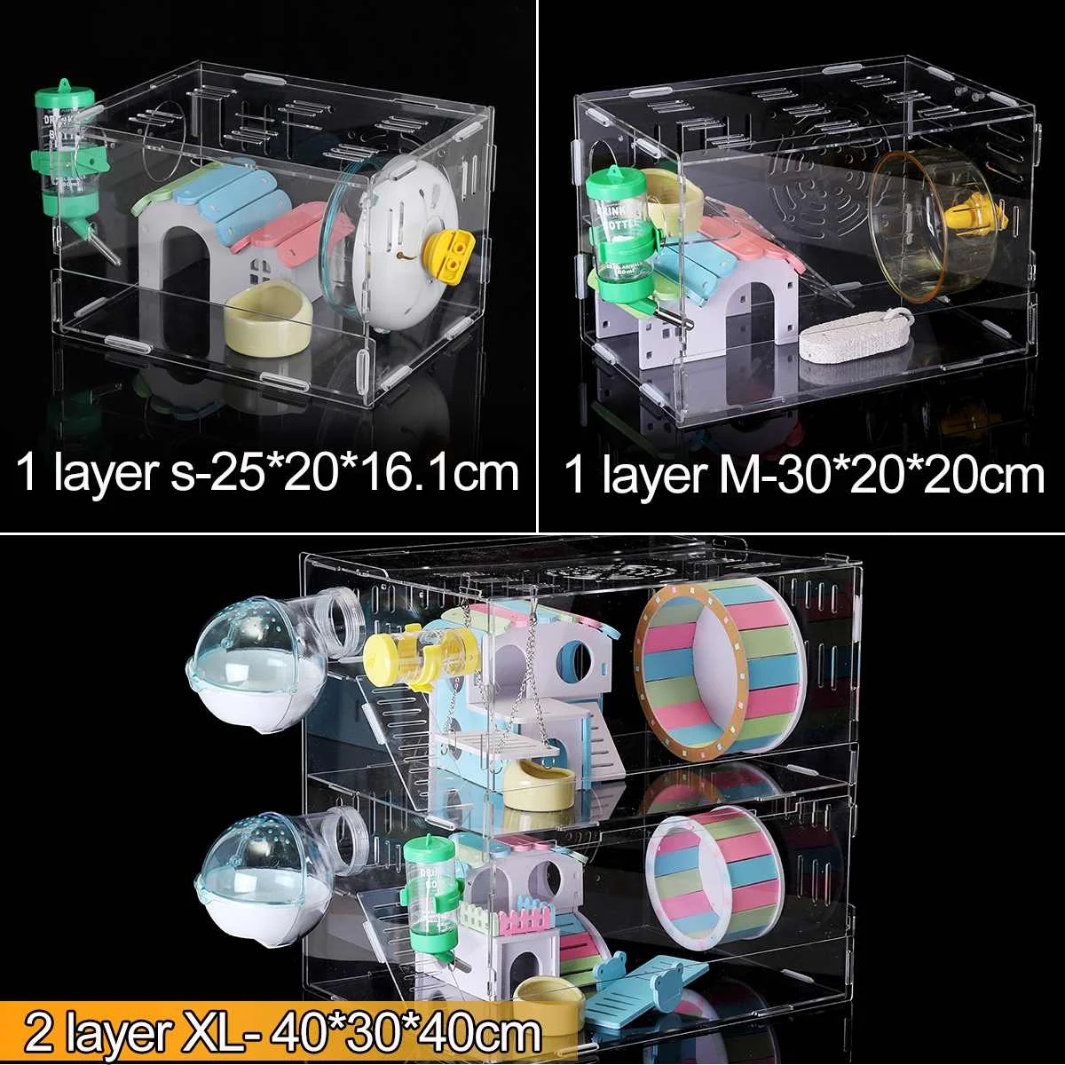 

S/M/XL Single/ Double Layer Hamster Cage Funny Guinea Pig Cage Small Pets Mice House Chinchilla Hedgehog Hamster Acrylic House