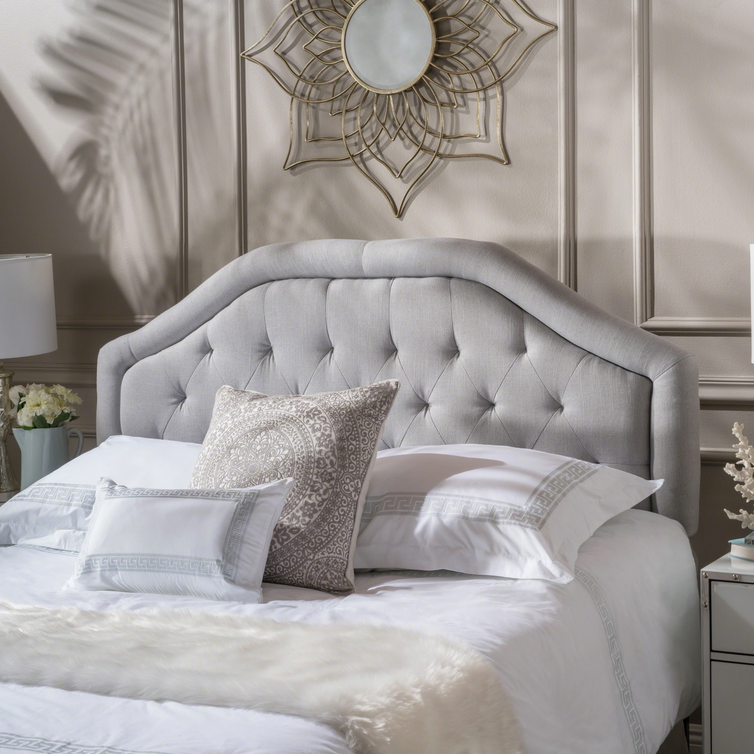 Celina Queen to Full Sized Adjustable Light Grey Fabric Headboardin Beds from Furniture on