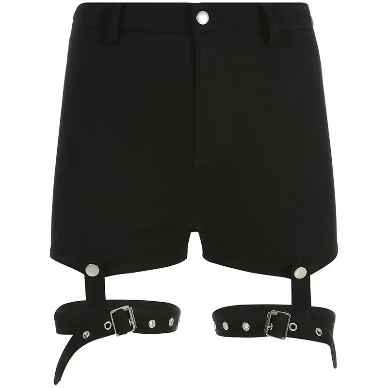 

Women Shorts Casual Black Gothic Cool Punk Sexy Club Office Lady Skinny Solid Hollow Summer 2019 Female Fashion Goth Shorts