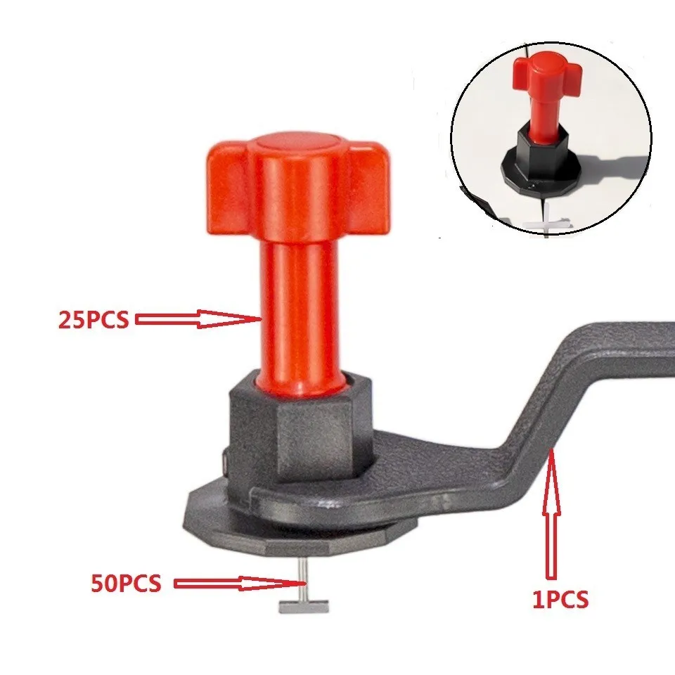

25pcs Reusable Level Wedges Replaceable Pin Ceramic Tile Alignment Leveling System Ajustable Locator Spacers Pliers Level Tools