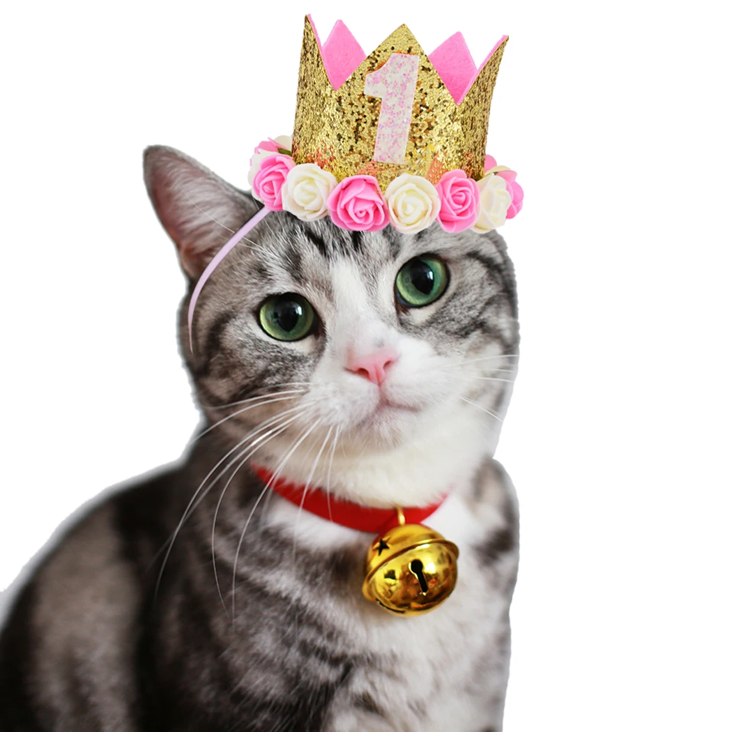 

New Arrival Pet Cat Dog Birthday Party Hat One To Five Caps First Birthday Princess Crown Party Puppy Kitten Favors Headband Hat