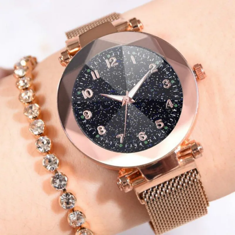 

Wrist Watch Women 2018 Fashion Luxury Stainless Steel Magnetic Buckle Strap Refractive surface Luminous Dial Ladies Quartz Watch