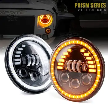 

2pcs 7" 80W 4800Lm Car Headlight h4 LED Hi/Low Beam Angle Eyes Turn Signal Headlights Waterproof for Jeep Wrangler Halos JK LJ