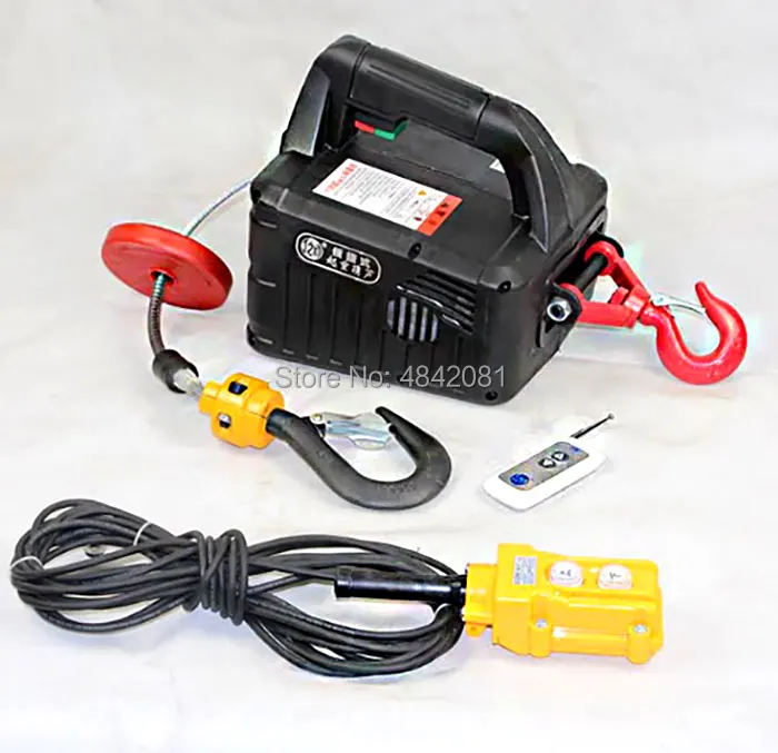 500KG 7.6M Portable electric winch hand winch traction block electric steel wire rope lifting hoist towing rope