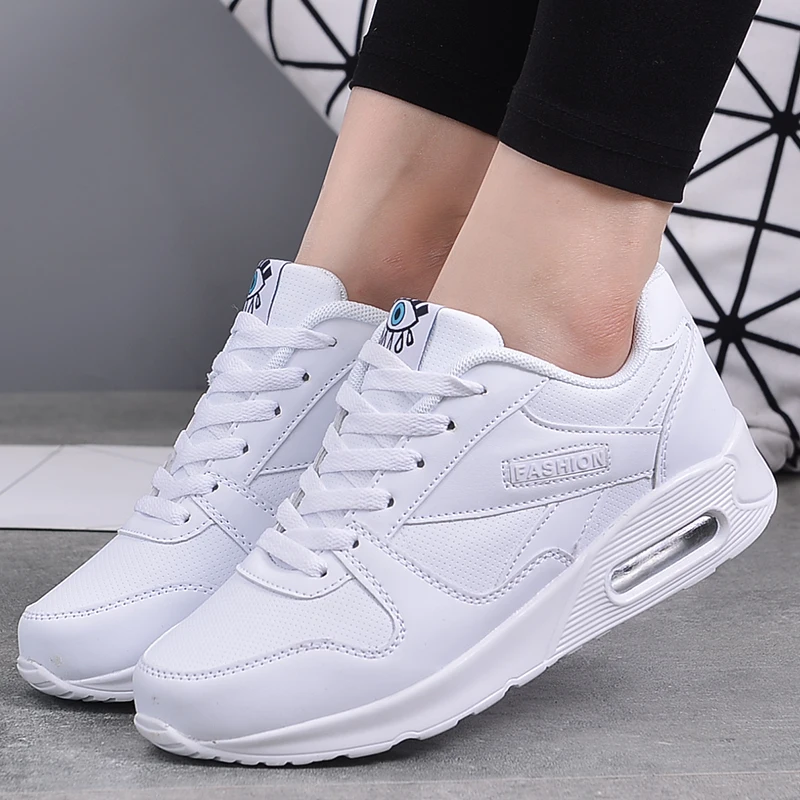 Zapatillas de cuero sintético para mujer, zapatos deportivos transpirables con cojín de aire, a la moda, color blanco, exteriores, 2019 _ - AliExpress Mobile